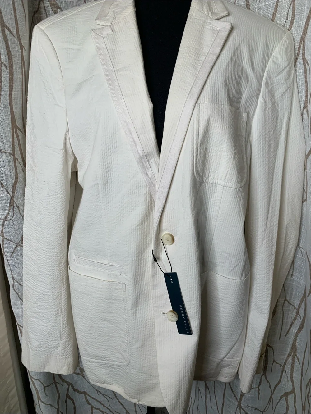 NWT Perry Ellis Men's White Searsucker Textured Blazer/sportscoat